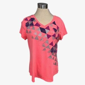 Tek Gear Large Hot Pink Athletic V-Neck Tee Cap Sleeve